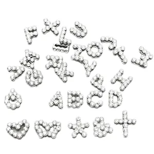 8mm strass lettre charms argent metal alphabet perles pendentif diy bijoux accessoire
