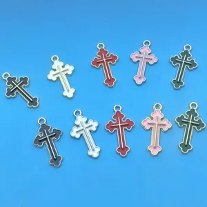 Legierung Kreuz Anhänger für DIY Schmuckherstellung, bunte Emaille Charms für Halsketten.
