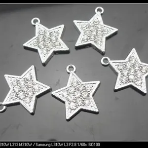 Pendentifs charms étoile en strass alliage de zinc pour fabrication de bijoux et accessoires