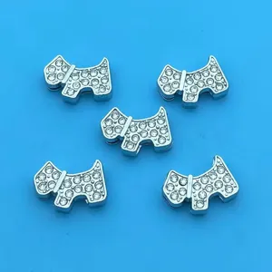 Silver crystal rhinestone Scottie dog slide charms for bracelets, necklaces, and pet collars.