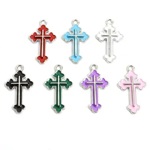 Bunte Emaillierte Kreuz Anhänger aus Legierung DIY Halskette Ohrring Schmuck Zubehör