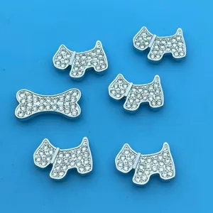 Rhinestone Scottie Dog and Bone DIY Charms Silver Tone Metal Accessories for Crafts