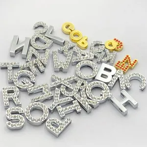 Strass Buchstaben Anhänger Schiebe Alphabet Perlen Kristall Metall DIY Schmuck Zubehör