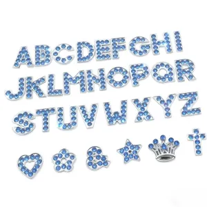 8mm strass bleu lettre charms alliage perles alphabet pour bijoux DIY colliers animaux