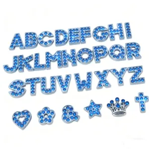 8mm Pendentifs Lettres Strass Bleu Clair Alphabet Cristal Alliage Pour Bijoux