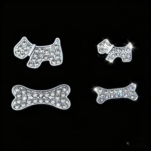 Rhinestone dog bone slide charms for DIY pet collars and wristbands, sparkling alloy crystal.