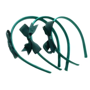 Dark green ribbon bow hair hoop detail view, elegant hair accessory for cute kids.