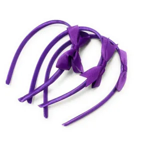 Set of 3 purple ribbon hair hoops with cute bow knots for little girls daily wear style.