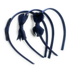Kids navy blue ribbon bow headbands set of 3 simple sweet hair accessories for daily wear