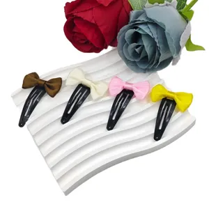 Cute ribbon bow hair clips set for girls, sweet style hair accessories and pretty snap clips.