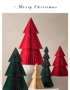 Decoración de árbol plegado de papel navideño, adorno de panal para exhibición de mesa.