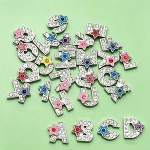 DIY rhinestone metal letter charms with colorful star pendants for handmade necklaces and bracelets.