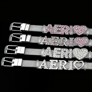 Accessoire de Porte-Clés Bracelet en Lettres Strass Alliage DIY Charme de Lettre en Cristal Rose Étincelant Fabrication de Bijoux