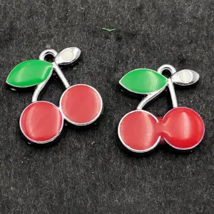 Cerise émaillée pendentif en alliage breloques pour fabrication de bijoux accessoires rouge vert
