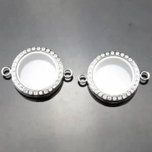 Pendentif Médaillon en Verre en Alliage Double Oreille Strass Rond Photo Médaillon Charme pour DIY Collier Bracelet Fabrication de Bijoux