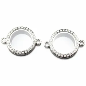 Alliage de zinc strass rond médaillon flottant double bélière pendentif pour bracelet collier DIY