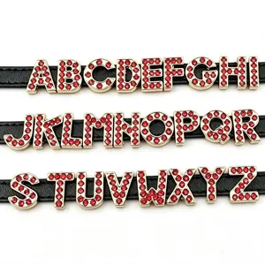 Gold Zinc Alloy Red Rhinestone Letter Charms DIY Alphabet Pendants For Handmade Jewelry Making Accessories