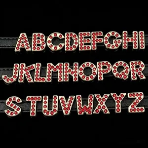 8mm slide gold red rhinestone letter charms DIY alphabet beads for bracelet and pet collar making