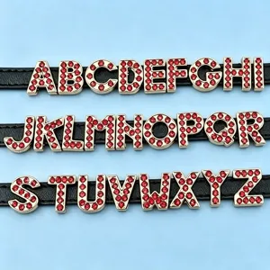 8mm slide letter charms gold metal red rhinestones DIY alphabet jewelry making accessories 1pc