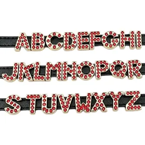 8MM Gold Red Rhinestone Letter DIY Charms Alphabet Beads Handcrafted Jewelry Accessories