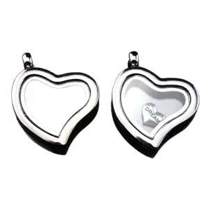 Colgante de medallón de vidrio en forma de corazón, joyería flotante de foto transparente.