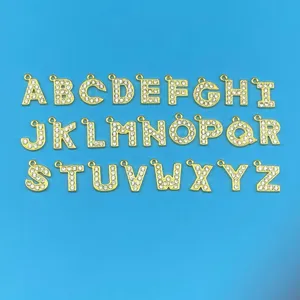 Pendentifs lettres alphabet en strass doré, A-Z breloques DIY pour colliers, cristaux brillants.