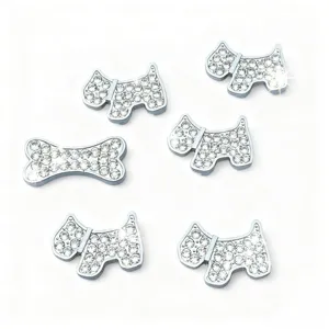 10mm rhinestone crystal sliding dog and bone charms for DIY pet collars and jewelry making.