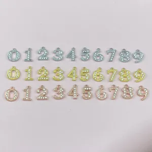 Strass Ziffern Anhänger 0-9 Legierung DIY Schmuckherstellung Silber Gold Roségold Zubehör