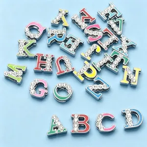 8mm charms lettre coulissante perles alphabet strass colorées pour fabrication de bijoux