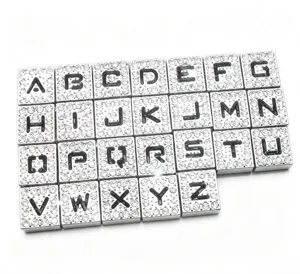 8mm rhinestone alphabet letter charms silver slide beads diy jewelry making accessories