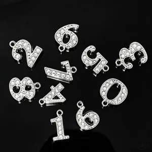 Alloy Rhinestone Number Pendants DIY Charms Shining Crystal Digits Hanging Ornaments For Jewelry Making Accessories