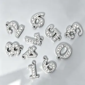 Silver rhinestone number charms DIY pendant jewelry accessories for necklace bracelet