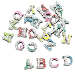 Breloques lettres coulissantes de 8mm avec strass colorés pour accessoires de bijoux et bracelets