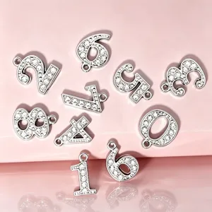 Rhinestone number charms DIY silver metal pendant for necklace bracelet jewelry making