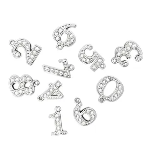 Rhinestone number charms silver metal DIY pendant for necklace bracelet earrings jewelry making accessories