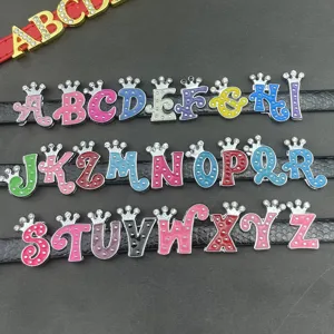 DIY alloy colorful crown alphabet letter charms for 8mm slide bracelet handmade jewelry.