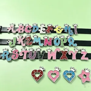 8mm sliding crown letter metal charms DIY colorful alphabet jewelry accessories for bracelets.