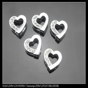 Ciondolo a cuore in argento con strass accessorio per gioielli fai da te per bracciali.