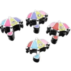 Colorful enamel umbrella charm with rhinestone for DIY jewelry making, bracelet and keychain.