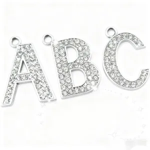 Silver alloy rhinestone pave letter A B C charms DIY keychain pendant jewelry making 30mm