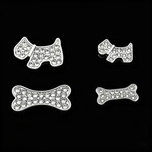 Alloy Puppy And Bone Rhinestone Charm DIY Jewelry Accessories Silver Tone Sliding Bead For Pet Collar Bracelet Craft