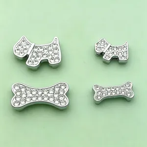 10mm slide rhinestone dog bone charms metal DIY pet collar accessories jewelry making 4pcs