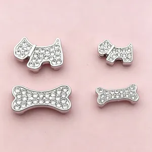 10mm slide rhinestone dog and bone charms alloy DIY pet collar decorative beads accessories