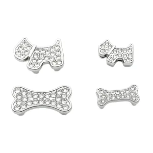 Rhinestone Scottie Dog and Bone Slide Charms Alloy DIY Pet Collar Jewelry Accessories Set