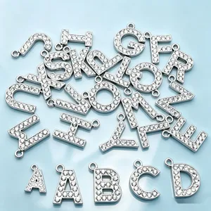 Rhinestone alphabet letter charms for DIY jewelry making necklace pendant keychain accessories.