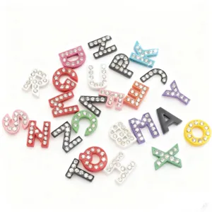 8mm colorful painted rhinestone letter charms DIY bracelet necklace keychain accessories