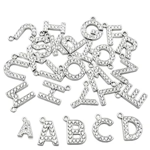 Rhinestone alphabet letter charms metal crystal pendants for DIY jewelry making necklace 10pcs