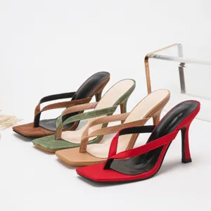 Women's Square Toe Thong High Heel Sandals Elegant Party Dress Stiletto Sandals Multi-Color