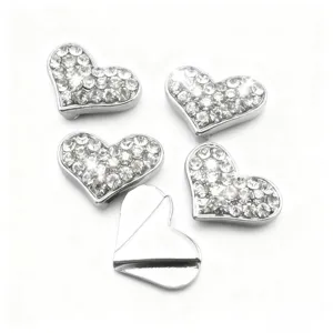 10mm strass scintillante pavé cuore ciondoli fibbie per cinturino in metallo per gioielli