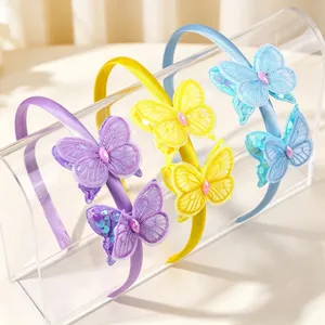Satin Sequin Lace Butterfly Headband For Girls Party Wedding Crown Hair Hoop Sweet Rhinestone Hair Accessories